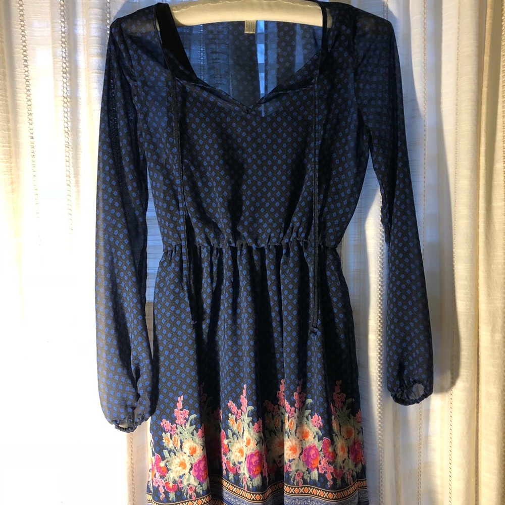 Mudd Navy Blue Mesh Dress with Slip